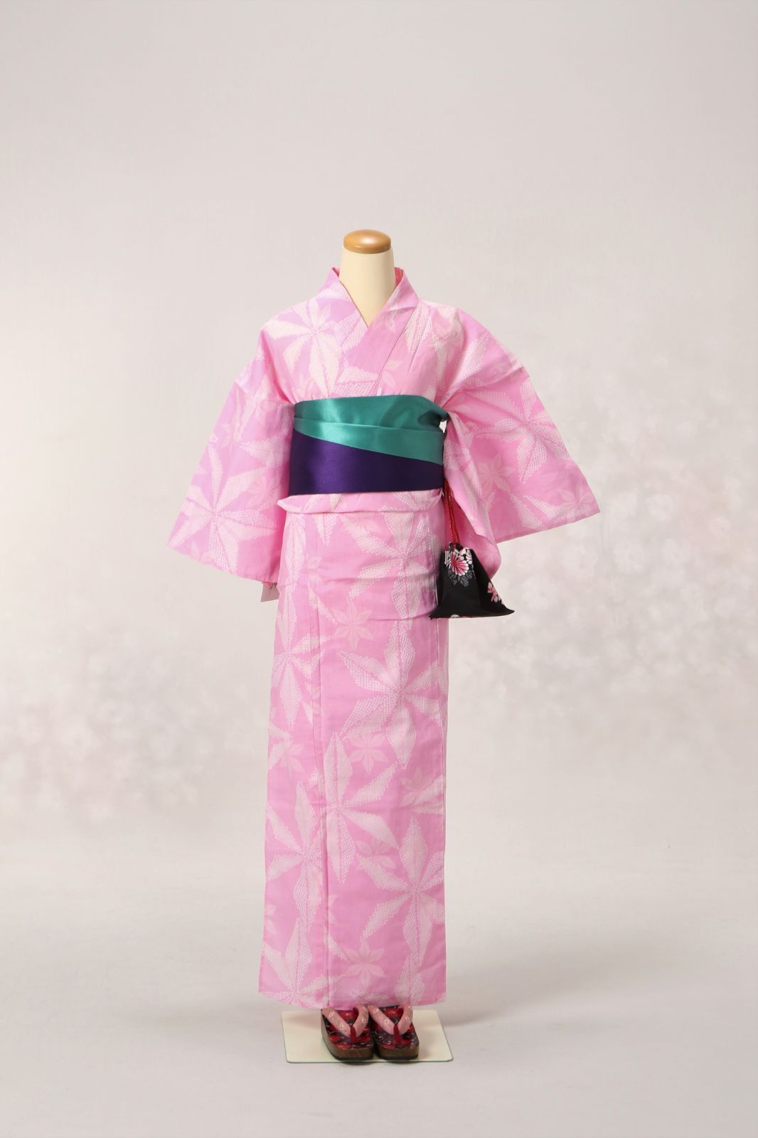 女性用浴衣セット　半巾帯　リバーシブル　下駄　巾着　新品