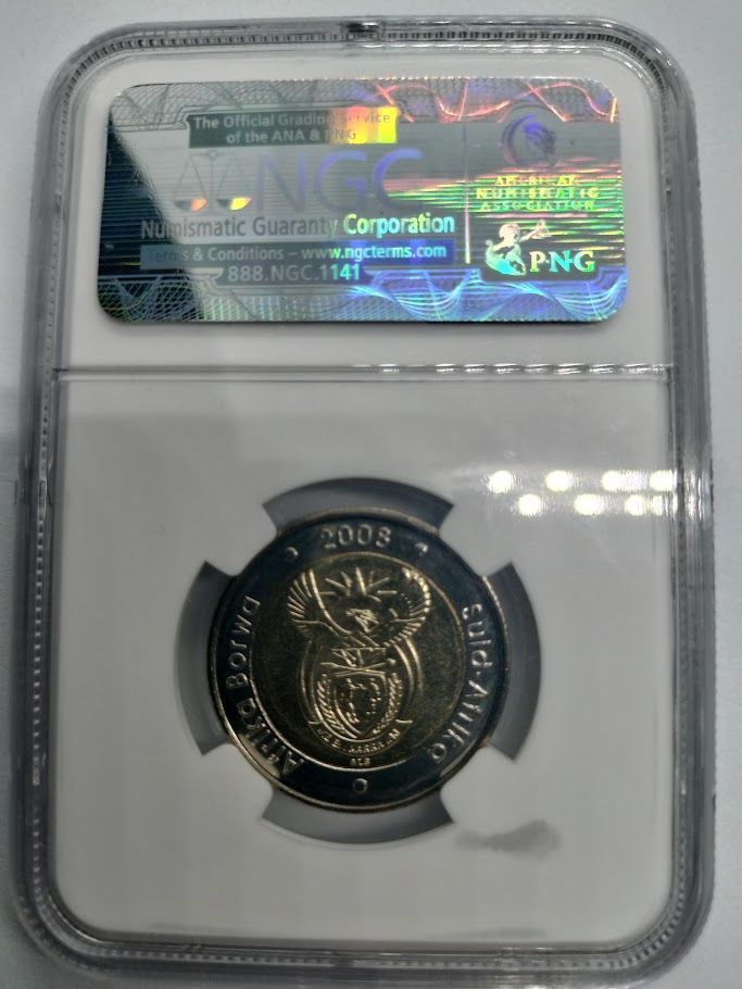 NGC MS65 2008 南アフリカ マンデラ生誕90年 5ランド バイメタル NGC MS65 2008 南アフリカ共和国 ネルソン・マンデラ生誕90周年