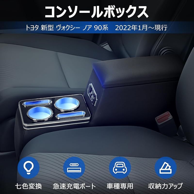 在庫 LIMSTYLE ヴォクシー ノア 90系 コンソールボックス VOXY NOAH 4代目 R90W アームレスト 肘置き 急速充電 Type-C QC3.0 USBポート 呼吸ランプ 7色変換 ヒューズ線 ハイブリッド 足踏み式サイド 0