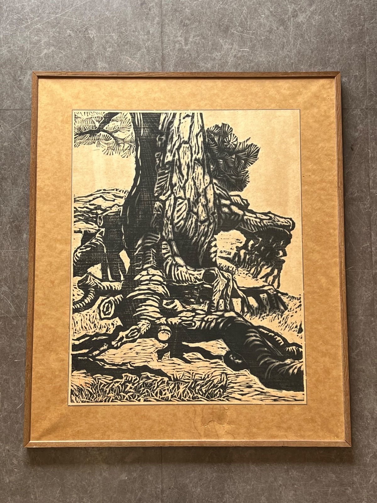 版画絵 | 松の版画 版画絵 絵画 骨董品 木の根 重