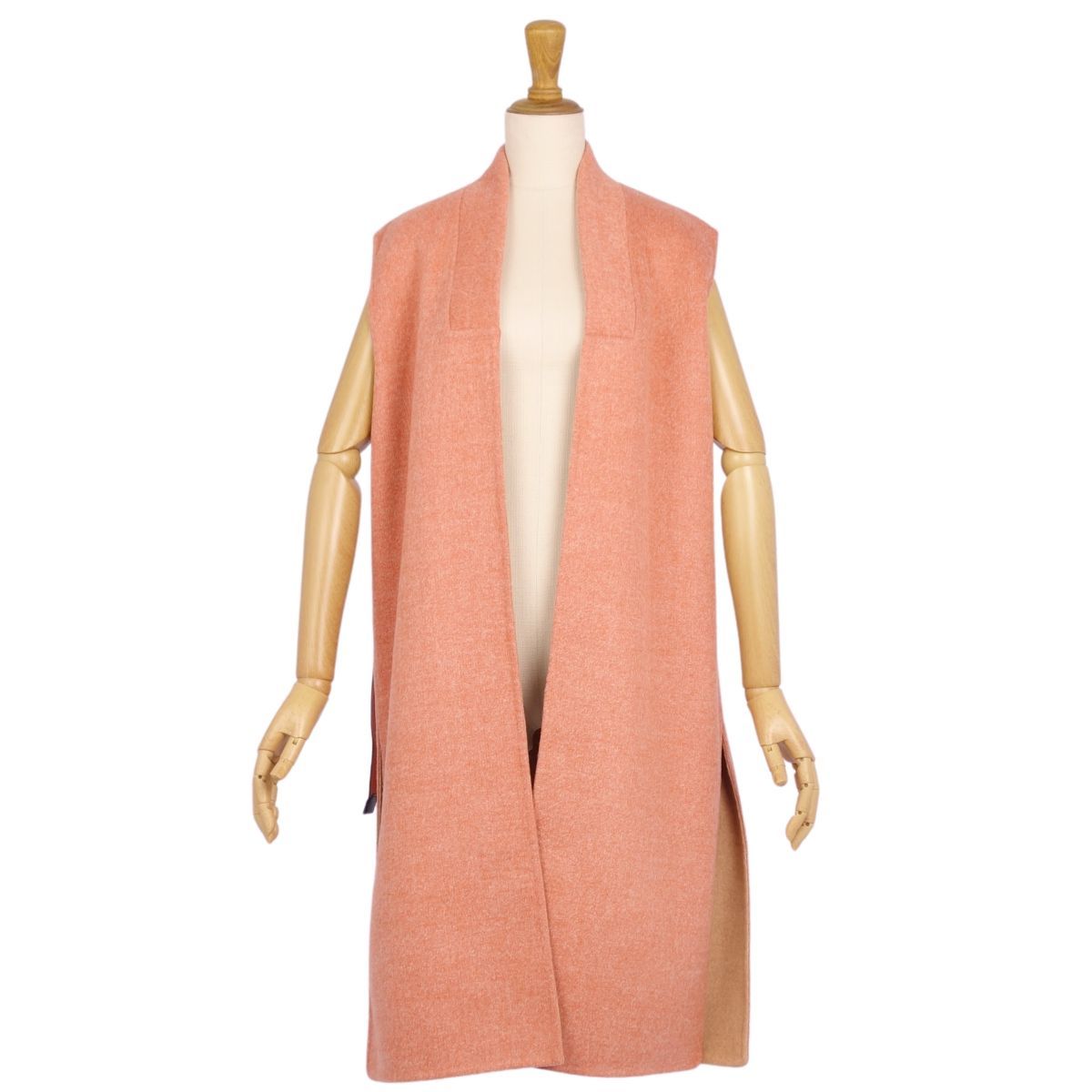 極美品 エルメス HERMES コート ロングジレ ノースリーブ カシミヤ