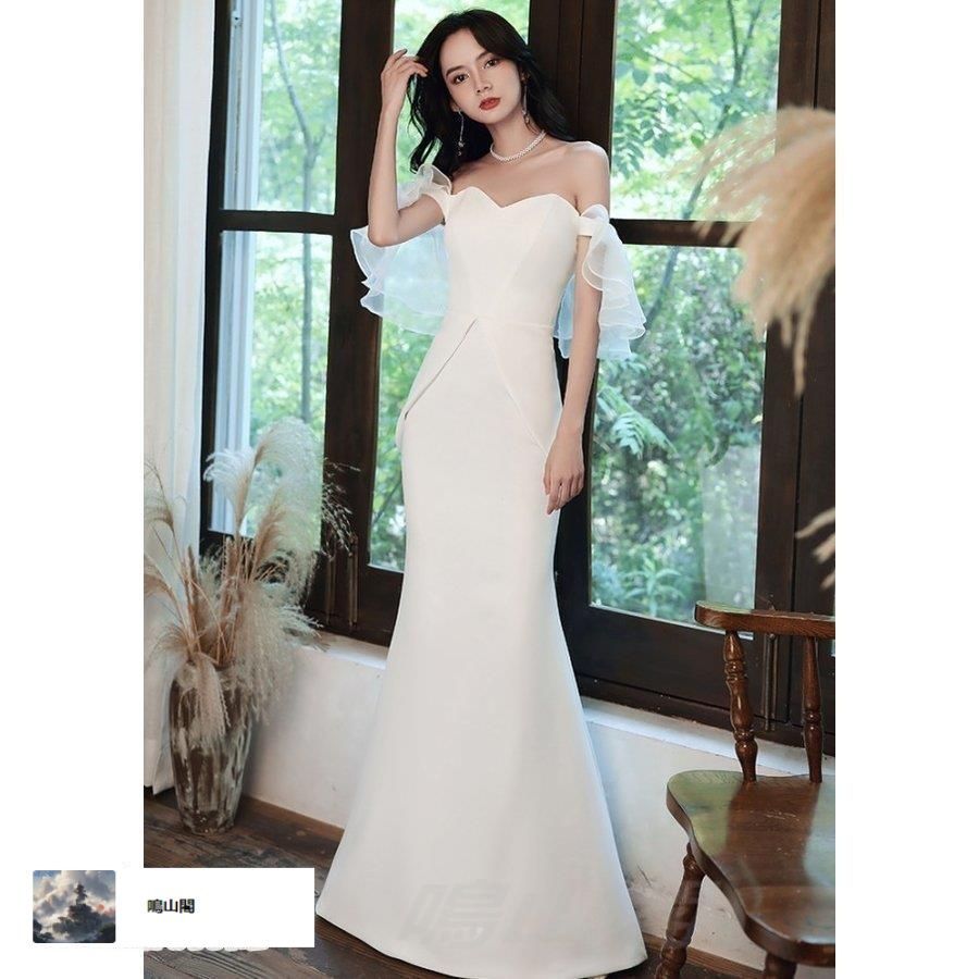 ウェディングドレス マーメイド 白 ロングドレス オフショルダー 袖あり 結婚式 二次会 花嫁 ドレス 大きいサイズ 3L 4L 上品 フリルWP数量 価格926
