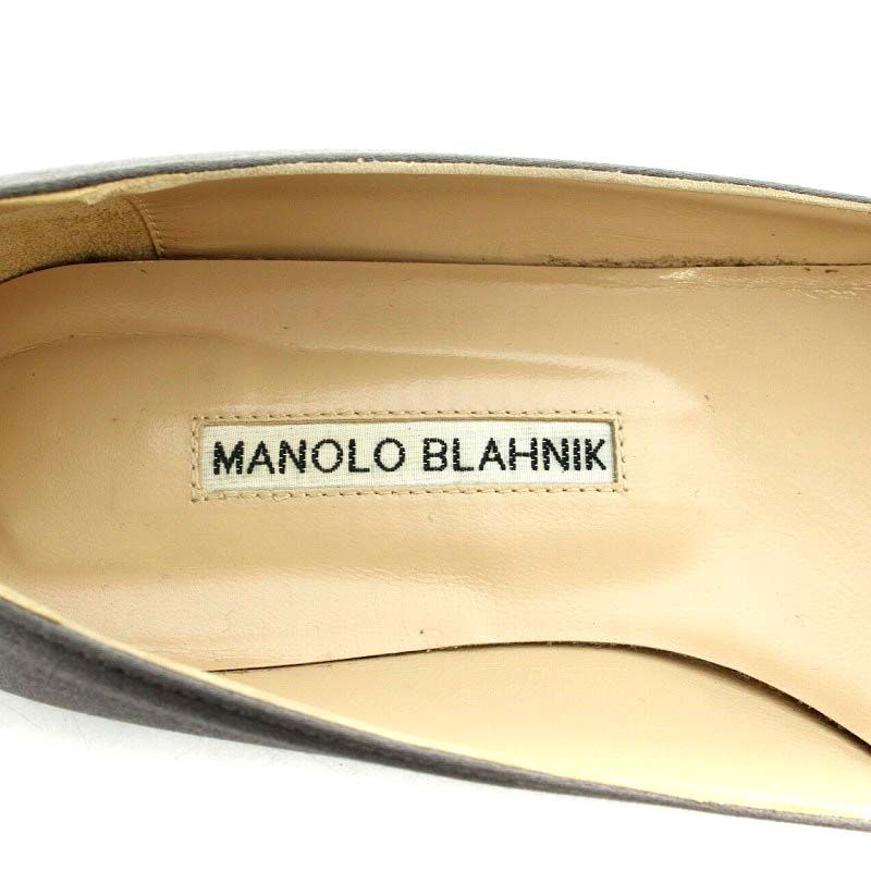 マノロブラニク MANOLO BLAHNIK ハンギシ フラットシューズ パンプス サテン生地 37.5 24.5cm グレー /AK