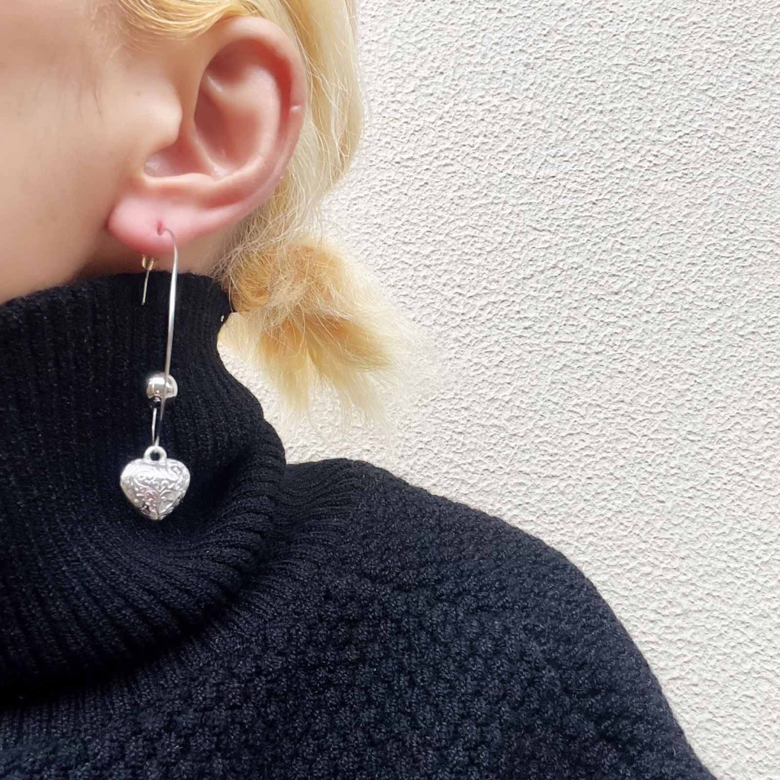 ステンレス ポスト 大ぶり ヴィンテージ 風 ハンドメイド ピアス  