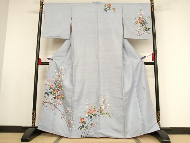 平和屋着物○訪問着 紬地 手描き 鏡裏花文 金彩 正絹 逸品