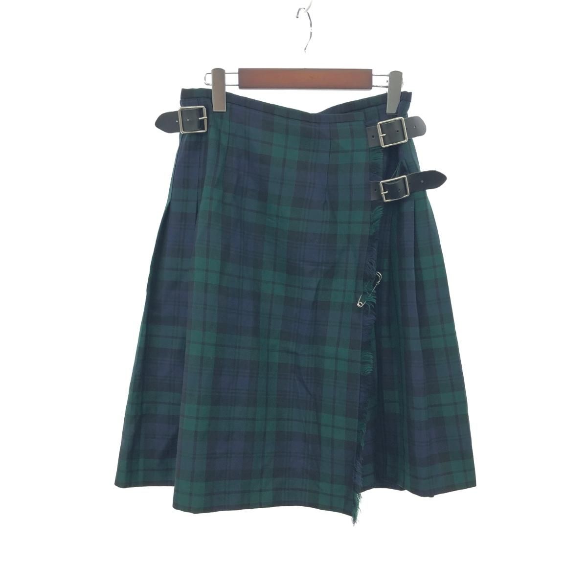 O NEIL OF DUBLIN オニールオブダブリン ラップスカート サイズ US8 ベルトデザイン チェック ウール ネイビー グリーン 240001165514