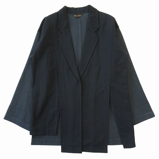 コムデギャルソン COMME des GARCONS 切替 テーラード ジャケット ブレザー 短冊 アシンメトリー シングル 背抜き ボタンレス ヴィンテージ ビンテージ アーカイブ GJ-080040 黒 ブラック レディース