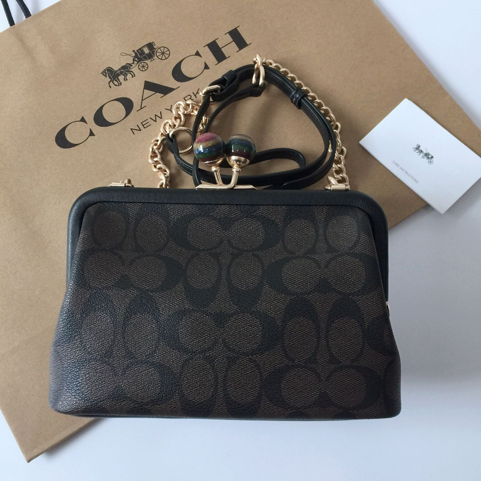 新品】 COACH コーチバッグ CE617 ブラウンブラックマルチ チェーン  