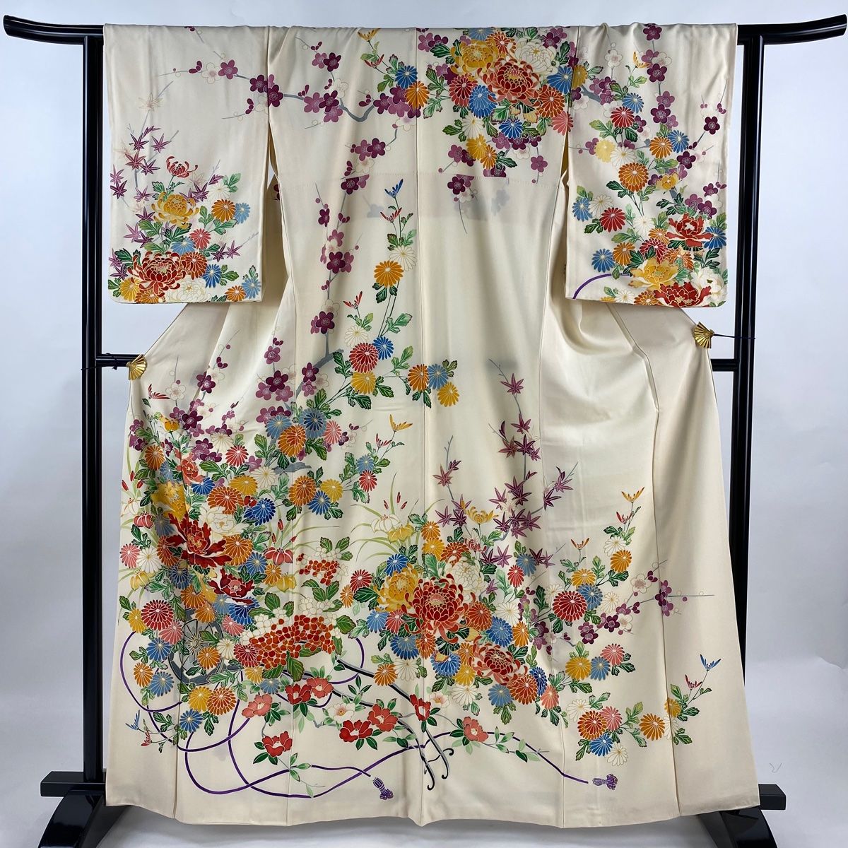 訪問着 身丈163cm 裄丈64.5cm M 袷 花車 牡丹 金彩 刺繍 訪問着 身丈163cm 裄丈64.5cm M 袷 花車 牡丹 金彩 刺繍
