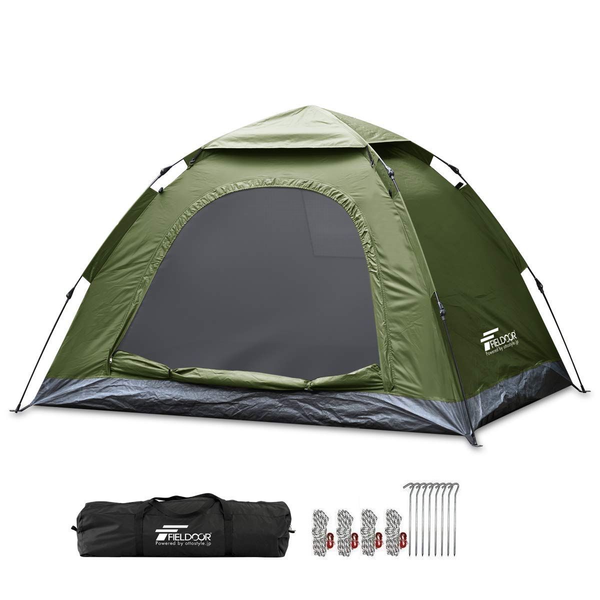 FIELDOOR ワンタッチテント 150 簡単設営 耐水 遮熱 UVカット ソロ 2人用 軽量 コンパクト 耐水圧 1500mm以上