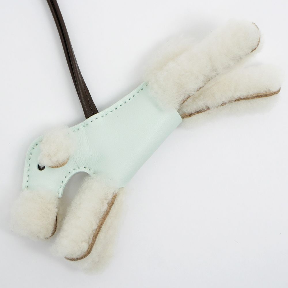 名東 エルメス バディ チャーム ヴェールペパーミント W刻印 ブルー系 バッグチャーム ムートン レザー 革小物