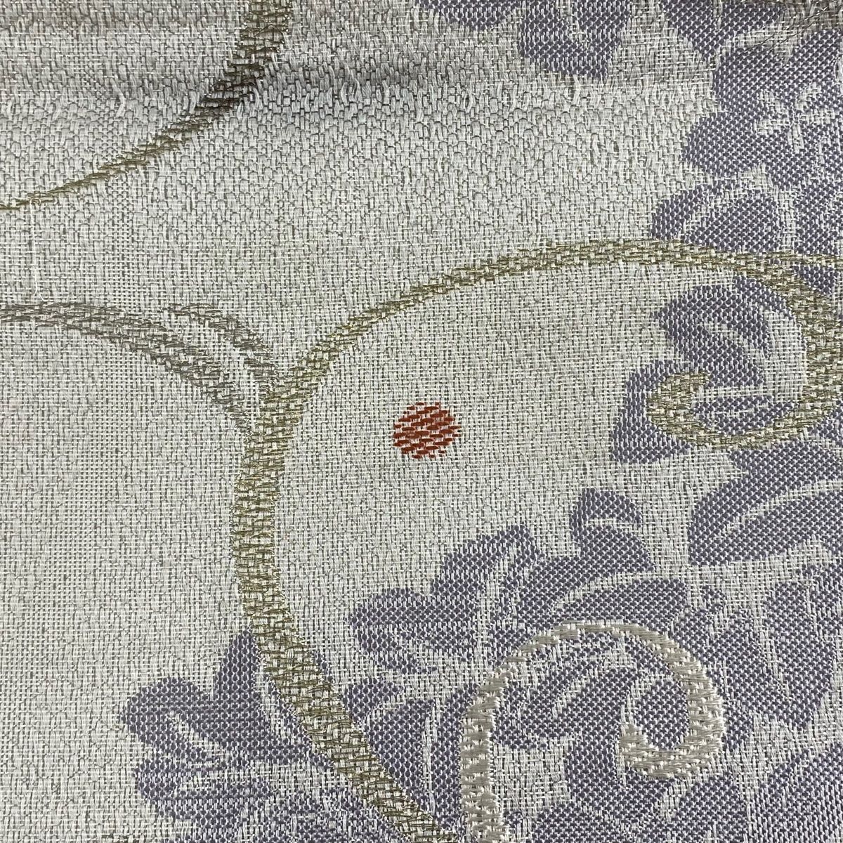 袋帯 秀品 関西仕立て 夏帯 紗 唐草 蔦 金糸 箔 灰色 六通 正絹