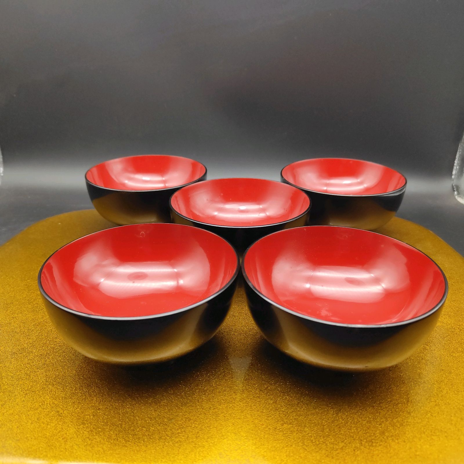 川連漆器 内朱 汁椀5 石蕗文 茶托5 秋田県 伝統工芸品 漆塗り S289