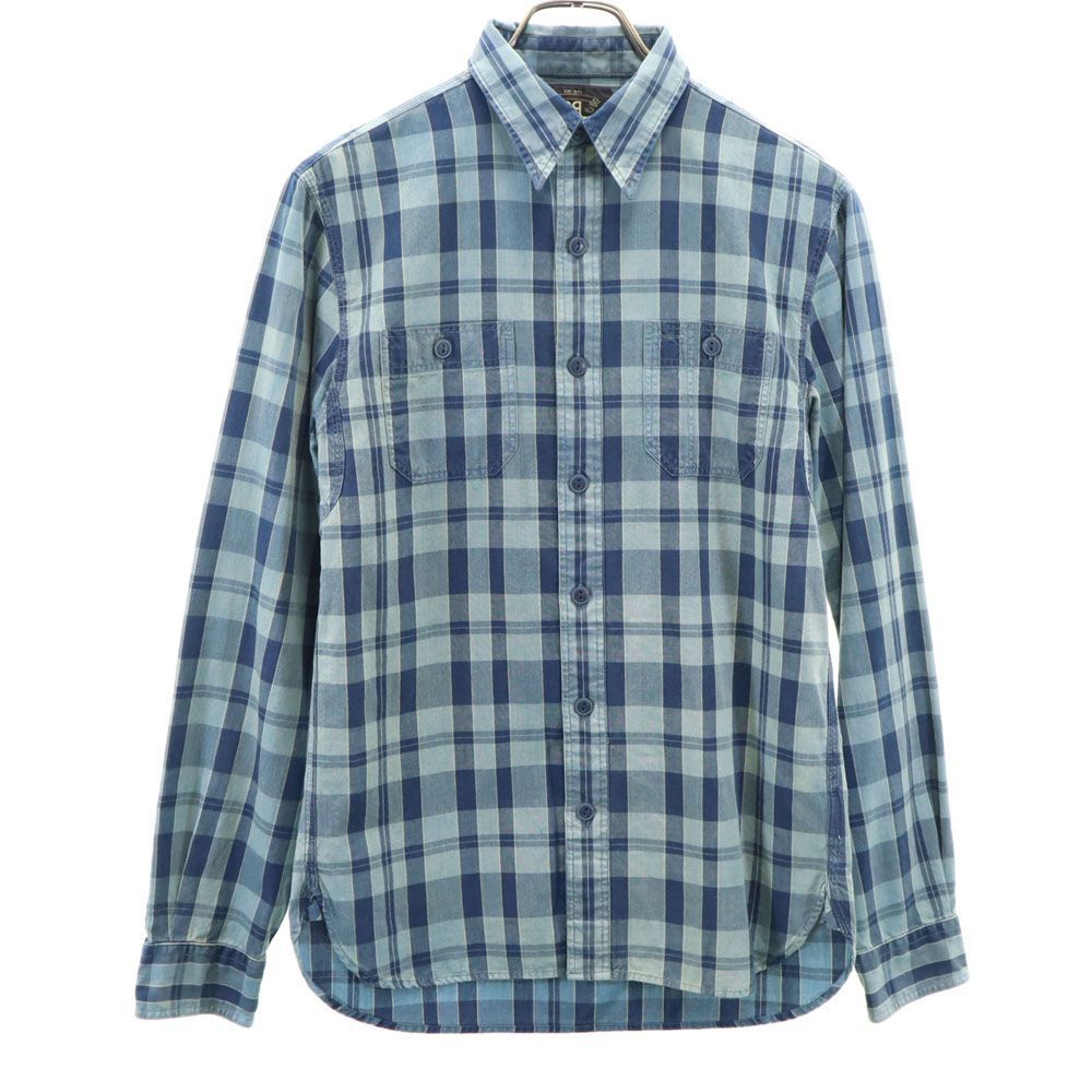 ダブルアールエル 長袖 チェックシャツ XS ネイビー 他 RRL Ralph Lauren ラルフローレン メンズ 古着 【240420】 メール便可