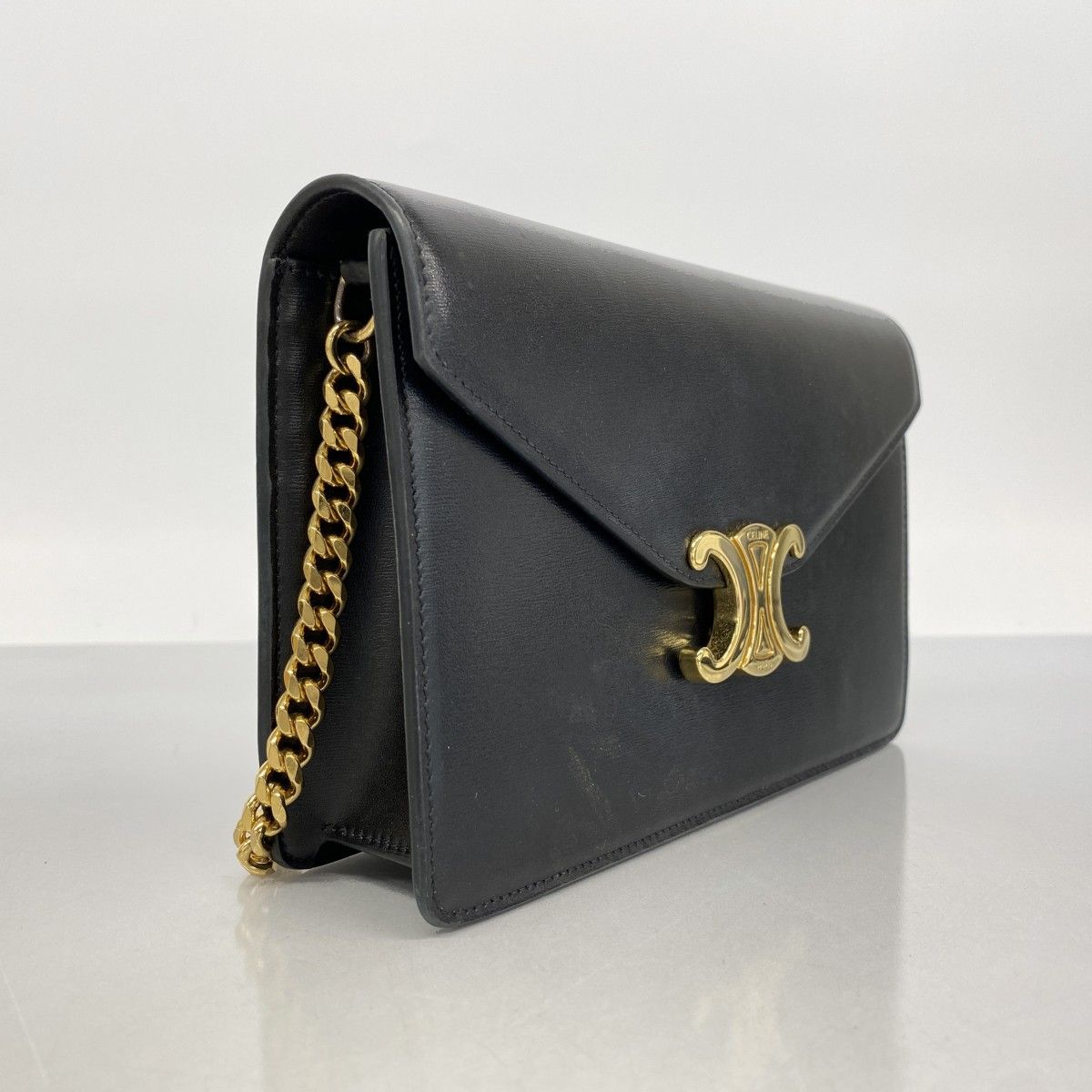 5id5250-h セリーヌ ショルダーウォレット トリオンフ マーゴ レザー ブラック ゴールド金具 レディース