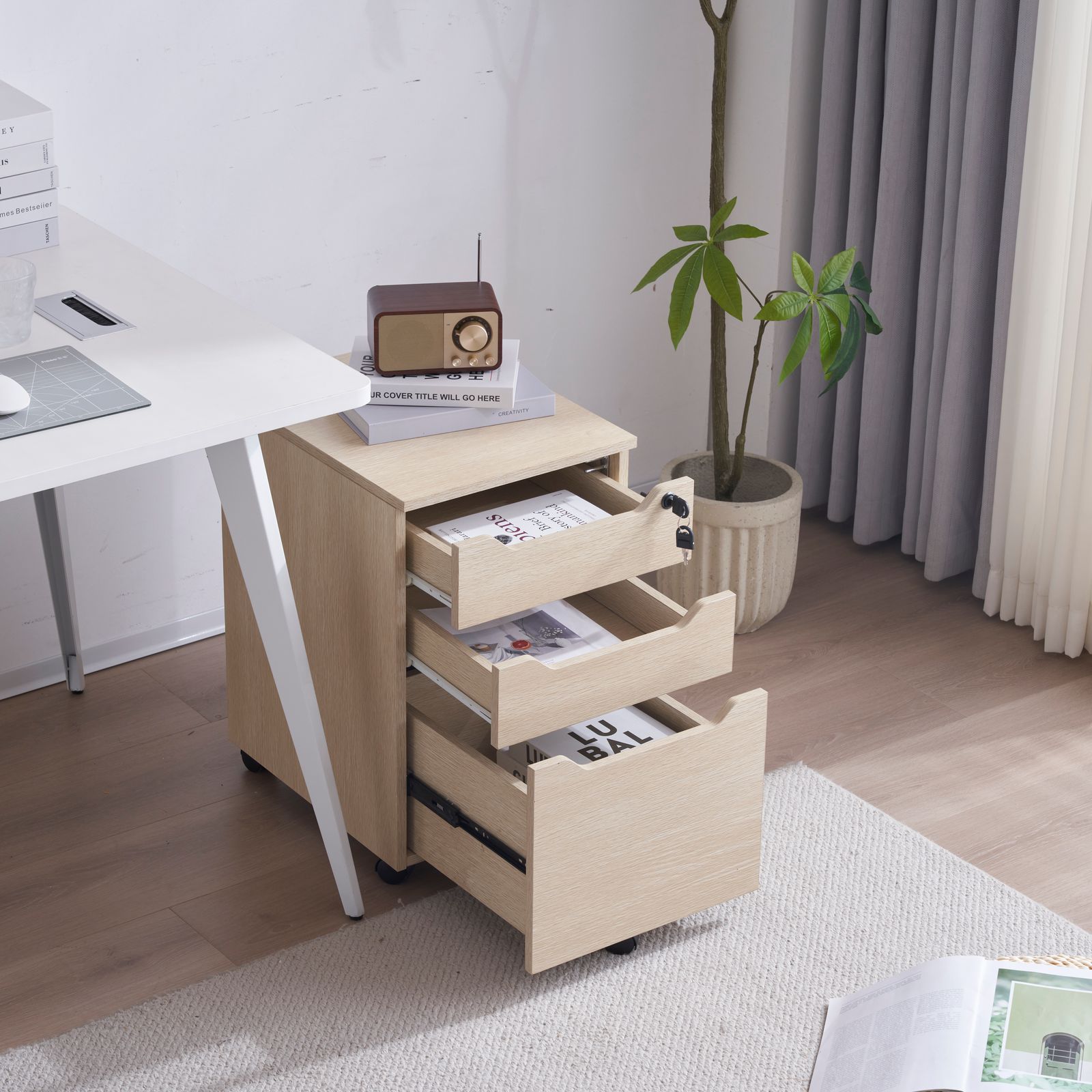 人気商品】デスクワゴン オファー サイドワゴン ラック 鍵付き