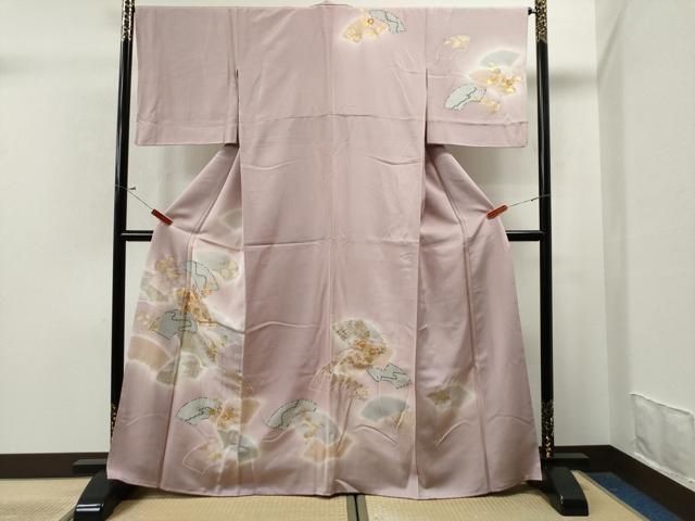 平和屋着物○訪問着 駒刺繍 地紙草花文 暈し染め 金彩