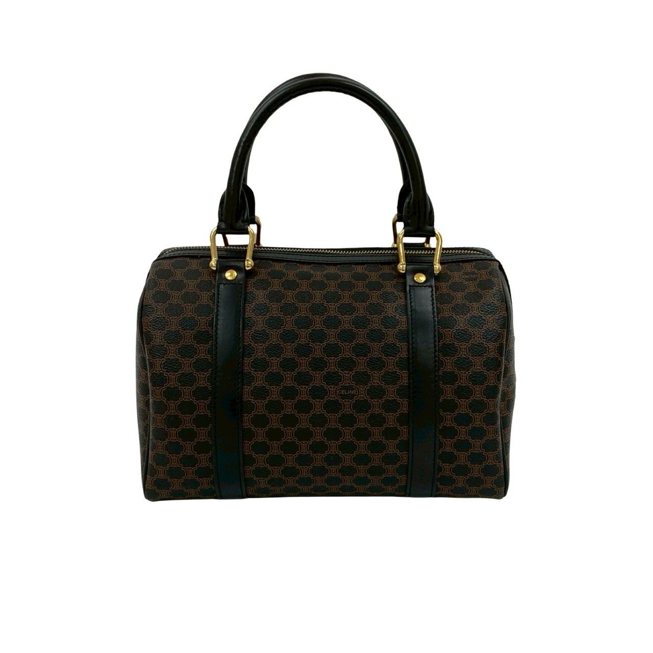 セリーヌ ヴィンテージ ハンドバッグ マカダム ブラック 黒 キャンバス レザー 極 美品 CELINE セリーヌ ヴィンテージ マカダム ブラゾン 柄