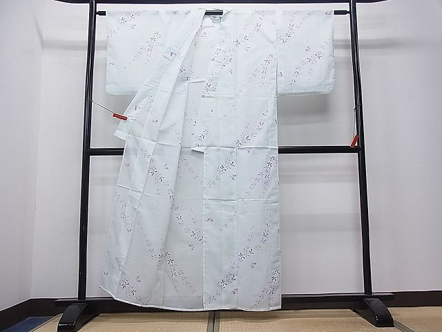 平和屋1■夏物　小紋　絽　舞蝶枝垂れ花文　洗える着物　CAAE0137ua