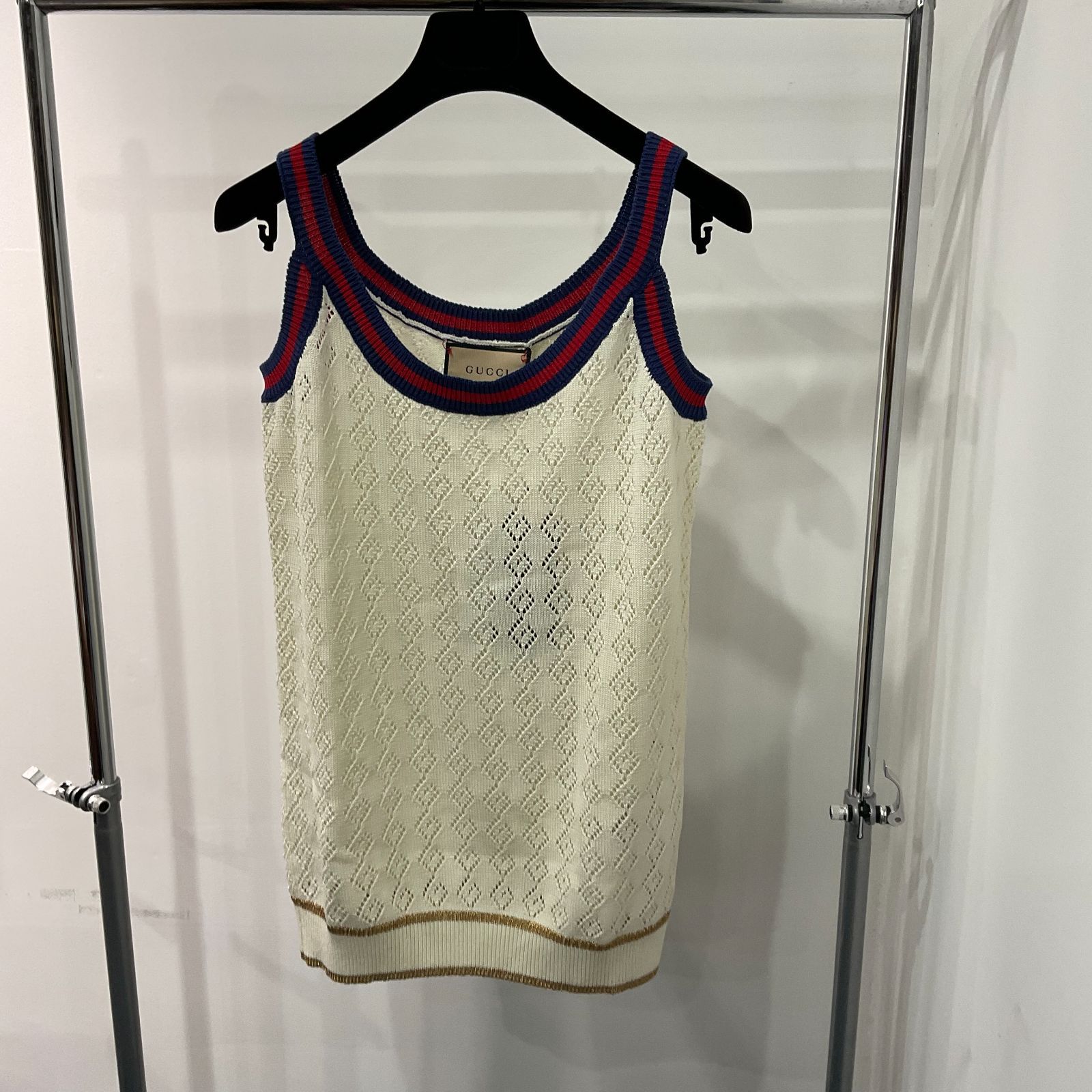 GUCCI グッチ 753771 Gロンバスニットタンクトップ アイボリー×ブルー×レッド トップス D25082126
