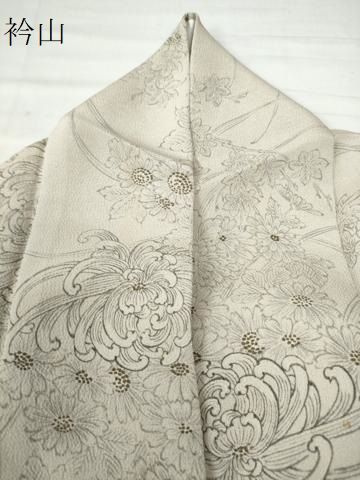 平和屋着物○上質な小紋 手描き 乱菊花文 鬼しぼ縮緬 正絹 逸品