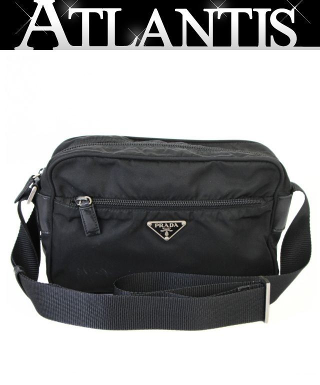 極美品✨Gカード付 プラダ ショルダーバッグ ナイロン レザー 三角ロゴ 黒 PRADA 美品 プラダ テスート 三角ロゴプレート プラハンドル