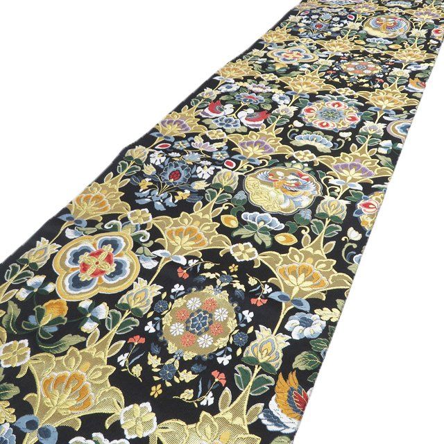 袋帯 ♥ 正絹 フォーマル 仕立て上がり 六通 花鳥模様 花紋 華文 箔糸 黒色 多色 金 きもの北條 A1286-14 USTAUSTRALIA_COM_AU