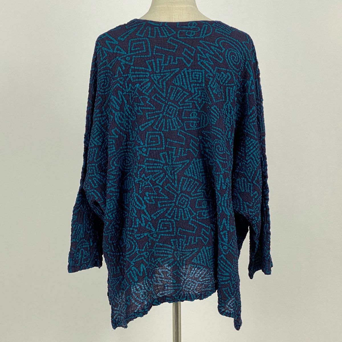 イッセイミヤケ ISSEY MIYAKE 総柄 七分袖シャツ しぼり プリーツ  