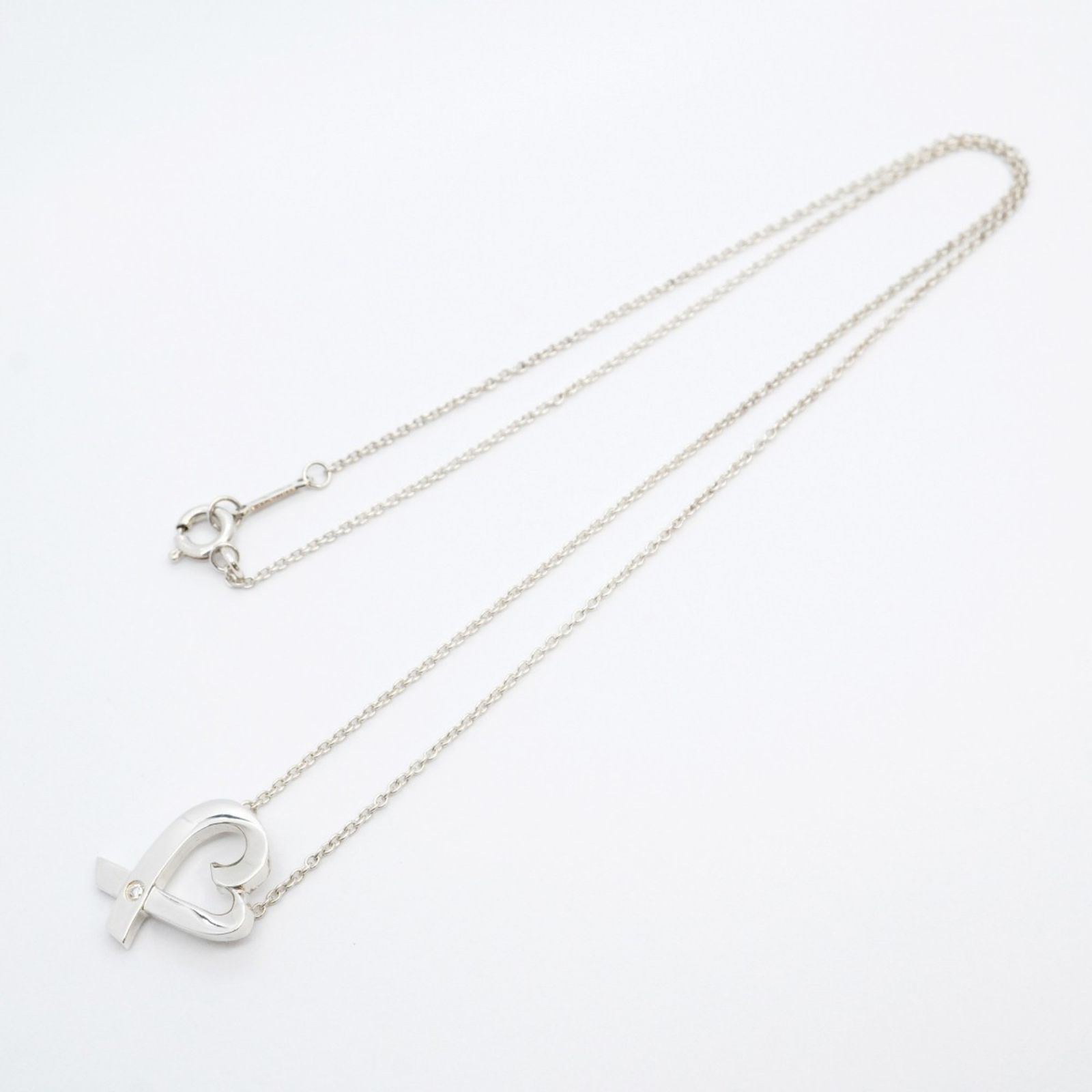 美品☆ティファニーラビングハート1Pダイヤネックレス　シルバー925 TIFFANY＆CO. 】ティファニー1Pダイヤ ラビングハート ネックレス