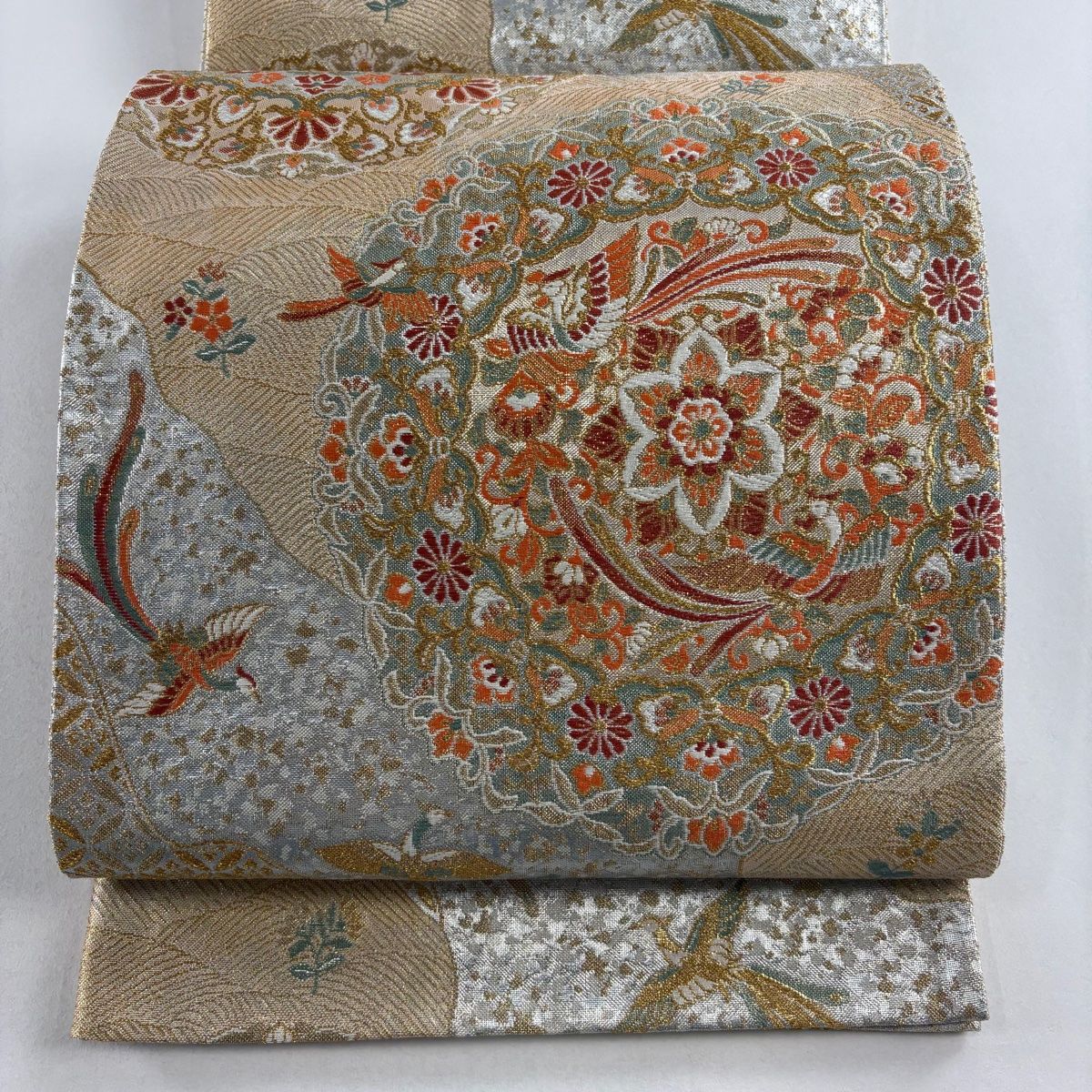 袋帯 美品 秀品 華文 花鳥 金糸 箔 金色 六通 正絹 【中古