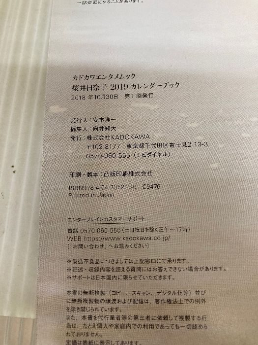 桜井日奈子 2019カレンダーブック