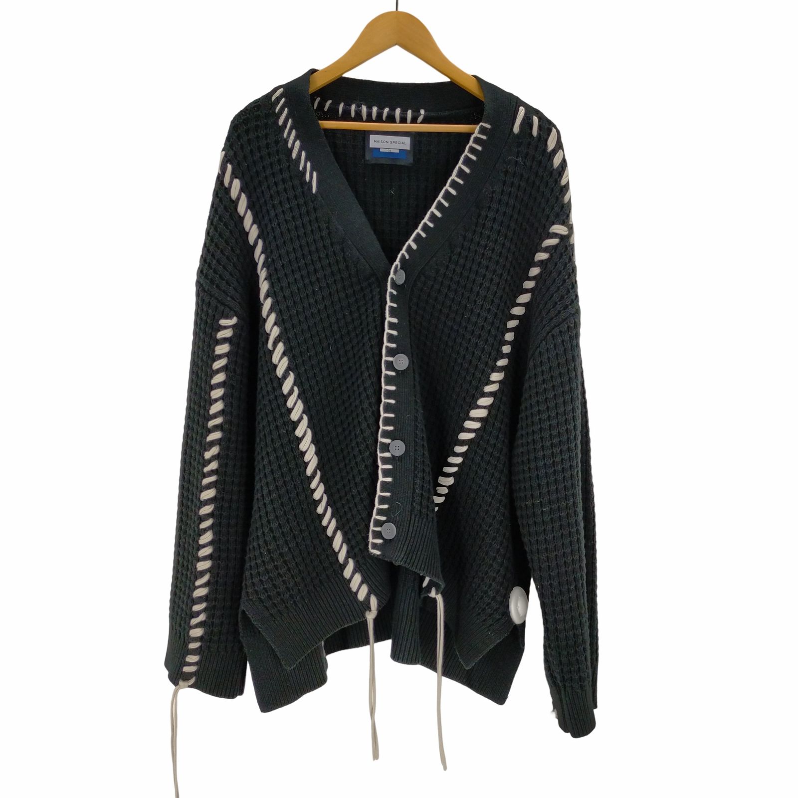 鬼ワッフルクレイジーステッチエンブロイダリープライムオーバー ニットカーディガン 鬼ワッフルクレイジーステッチエンブロイダリープライムオーバー