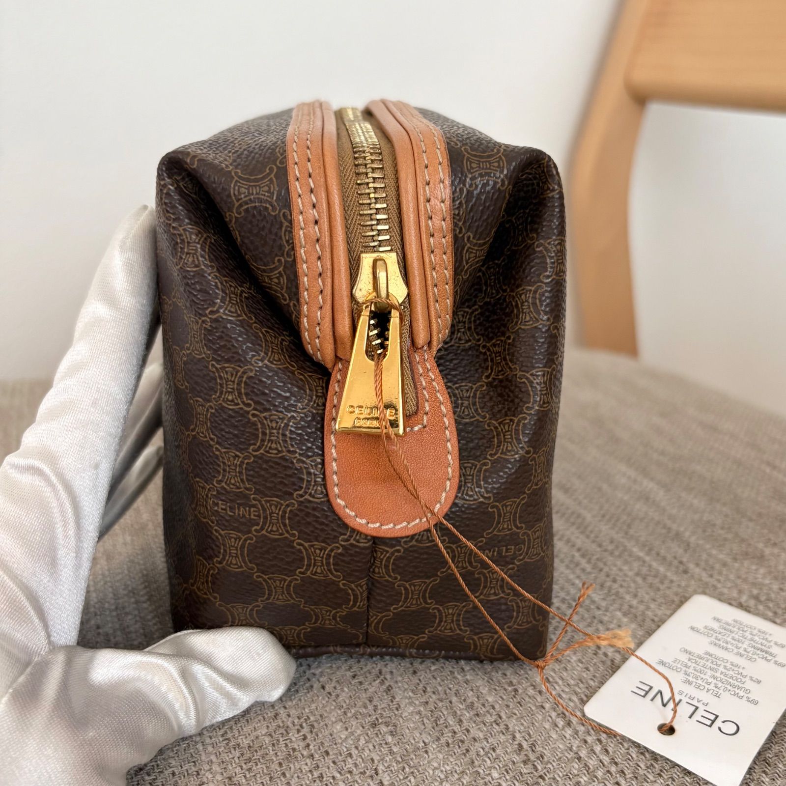 未使用 CELINE セリーヌ マカダム ポーチ 小物入れ レザー ブラウン