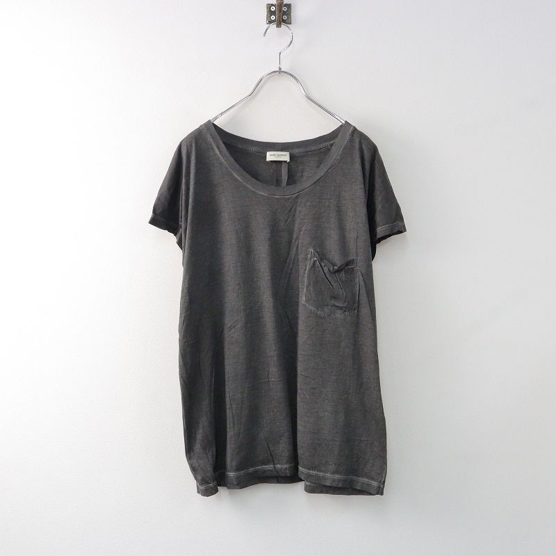 メンズ サンローラン パリ SAINT LAURENT PARIS 375898 Y2JR1 染色加工 胸ポケット 半袖Tシャツ XS/ブラック ムラ染め【2400014027839】