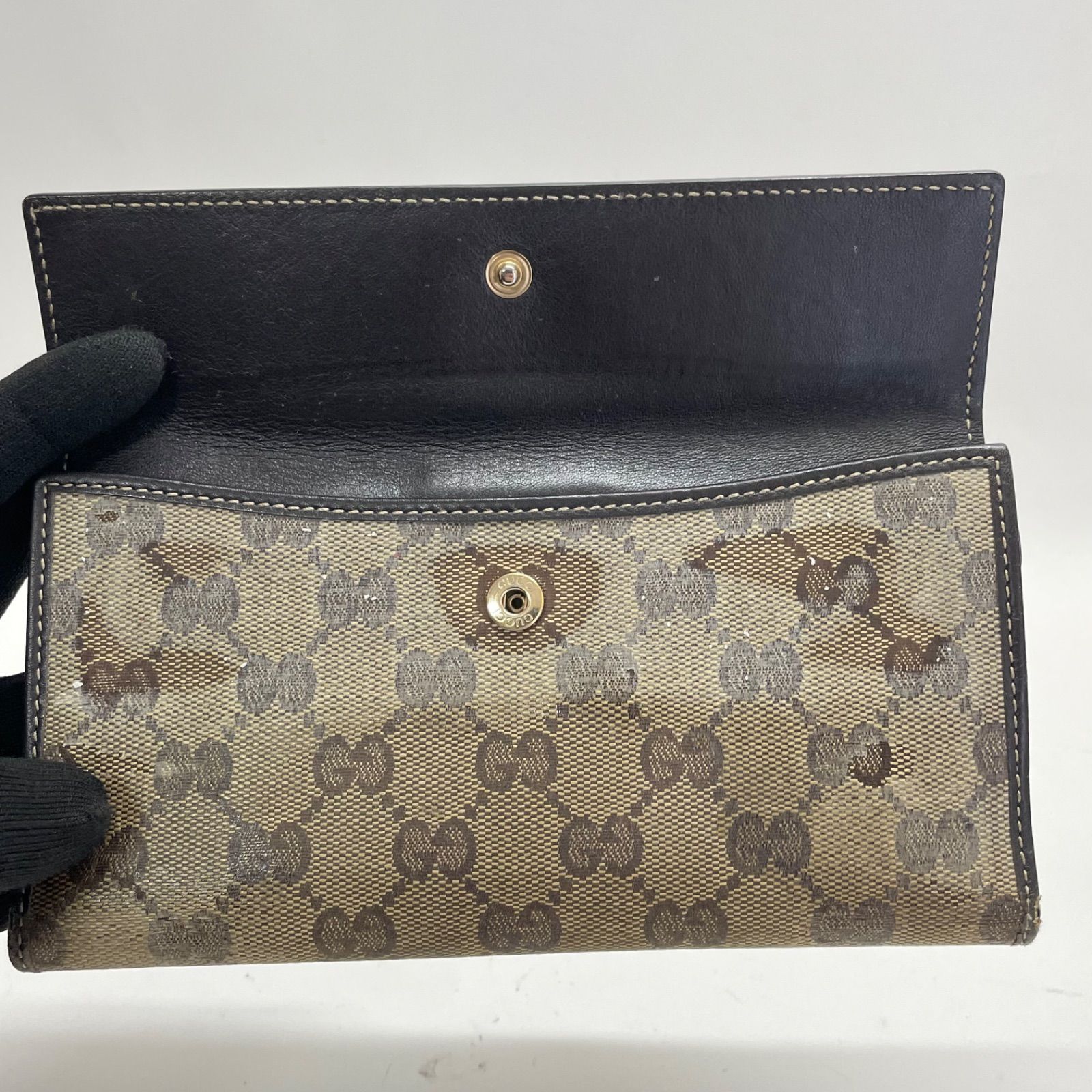 2190 GUCCI グッチ 長財布 GG PVC Wホック ハート ダーク