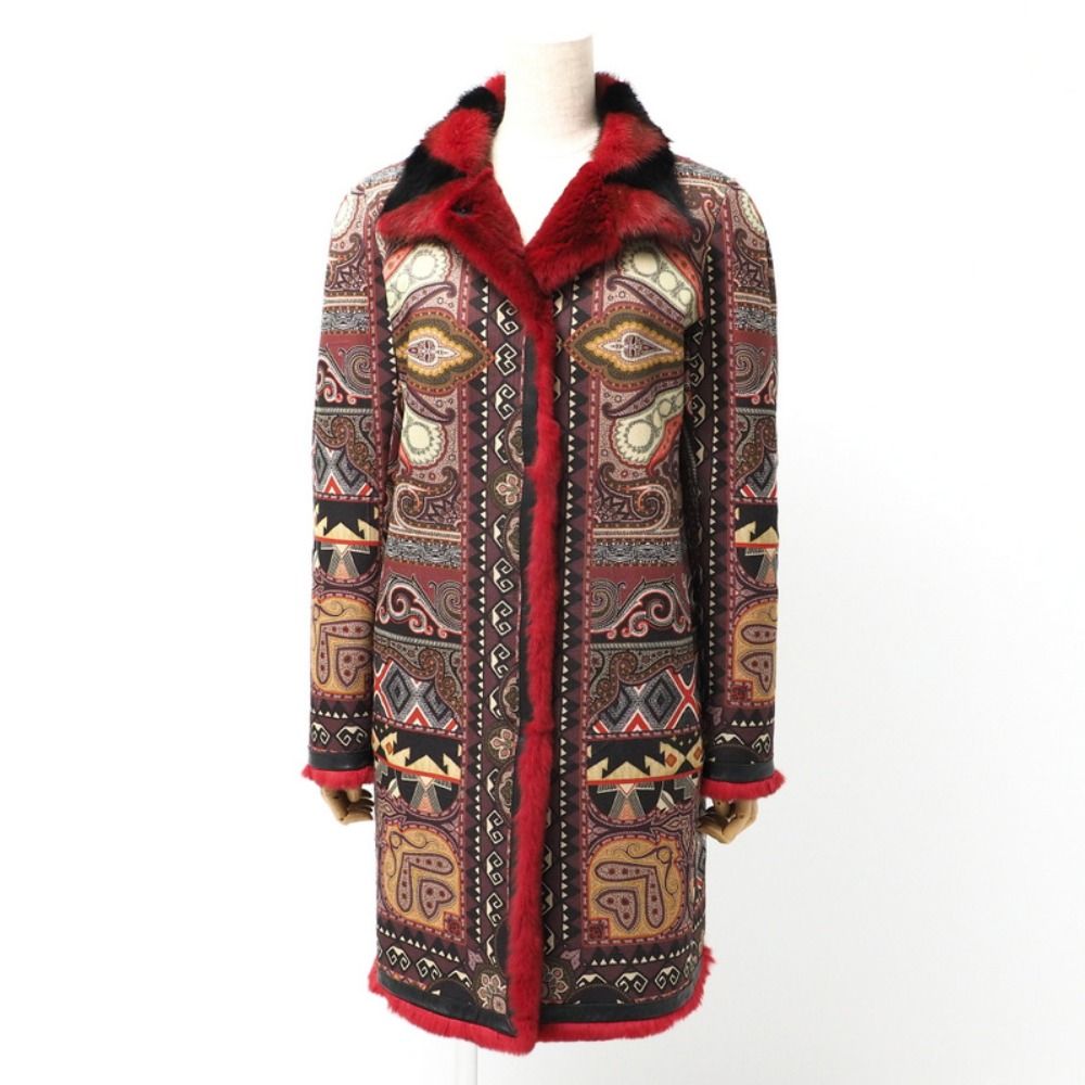 ETRO エトロ コート サイズ40 リバーシブル ペイスリー ラビットファー ミンク襟 毛皮 イタリア製 ブランド古着 20251010|RA1561
