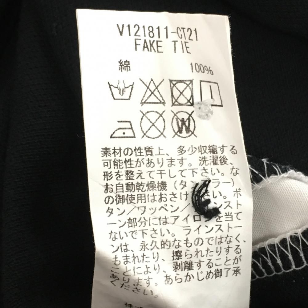 V12 半袖ポロシャツ 黒×白 ネクタイ星柄 ボタンダウン レディース 2(L