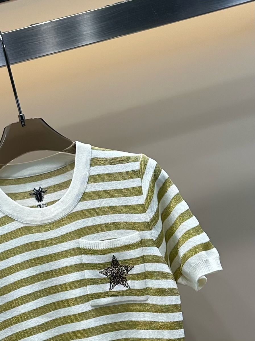 Dior 半袖ニット 今日特価】Dior 25 夏季 ストライプ刺繍 ニット半袖-2 - メルカリ