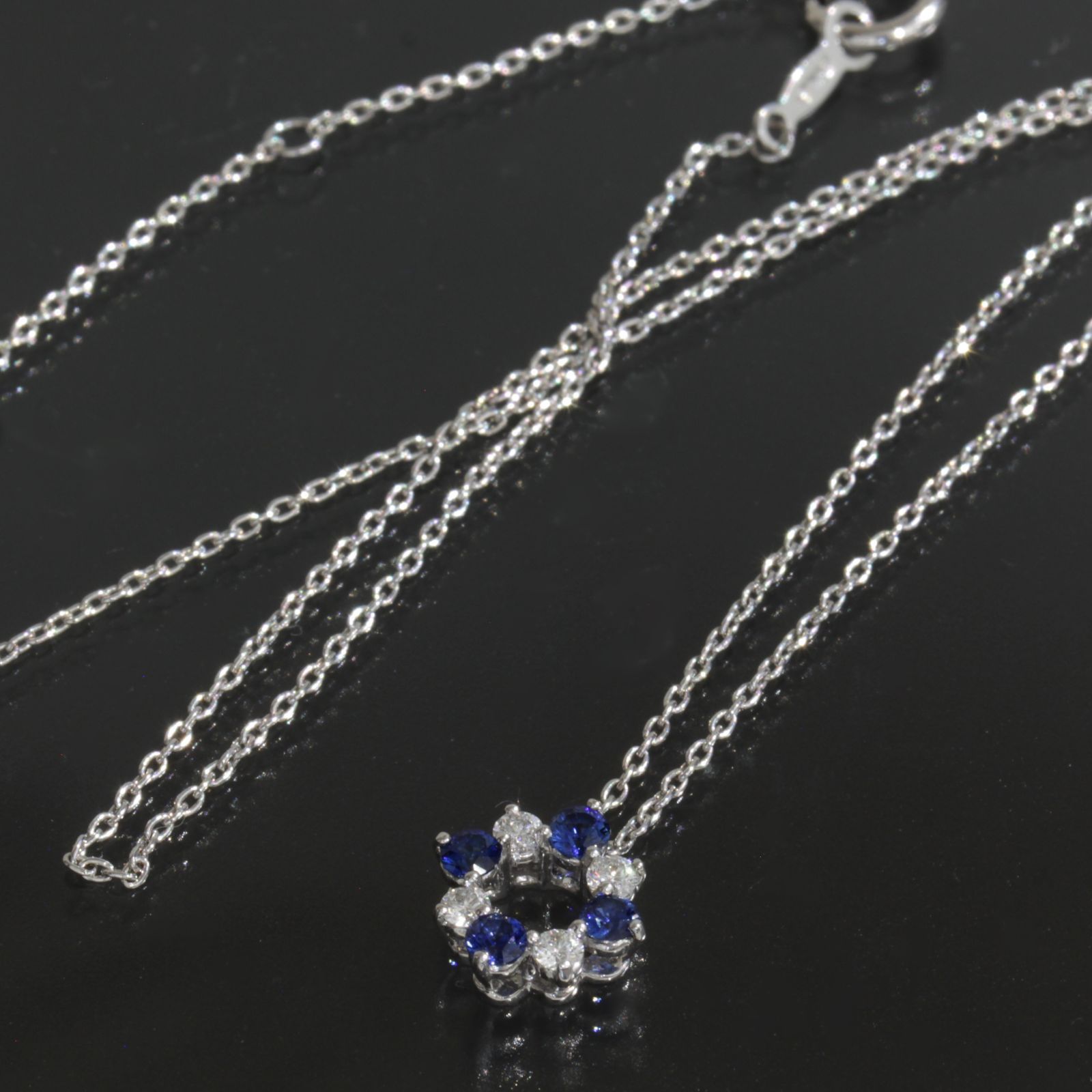 ミキモト MIKIMOTO サファイア ダイヤ ネックレス 43cm K18WG 2.7g 