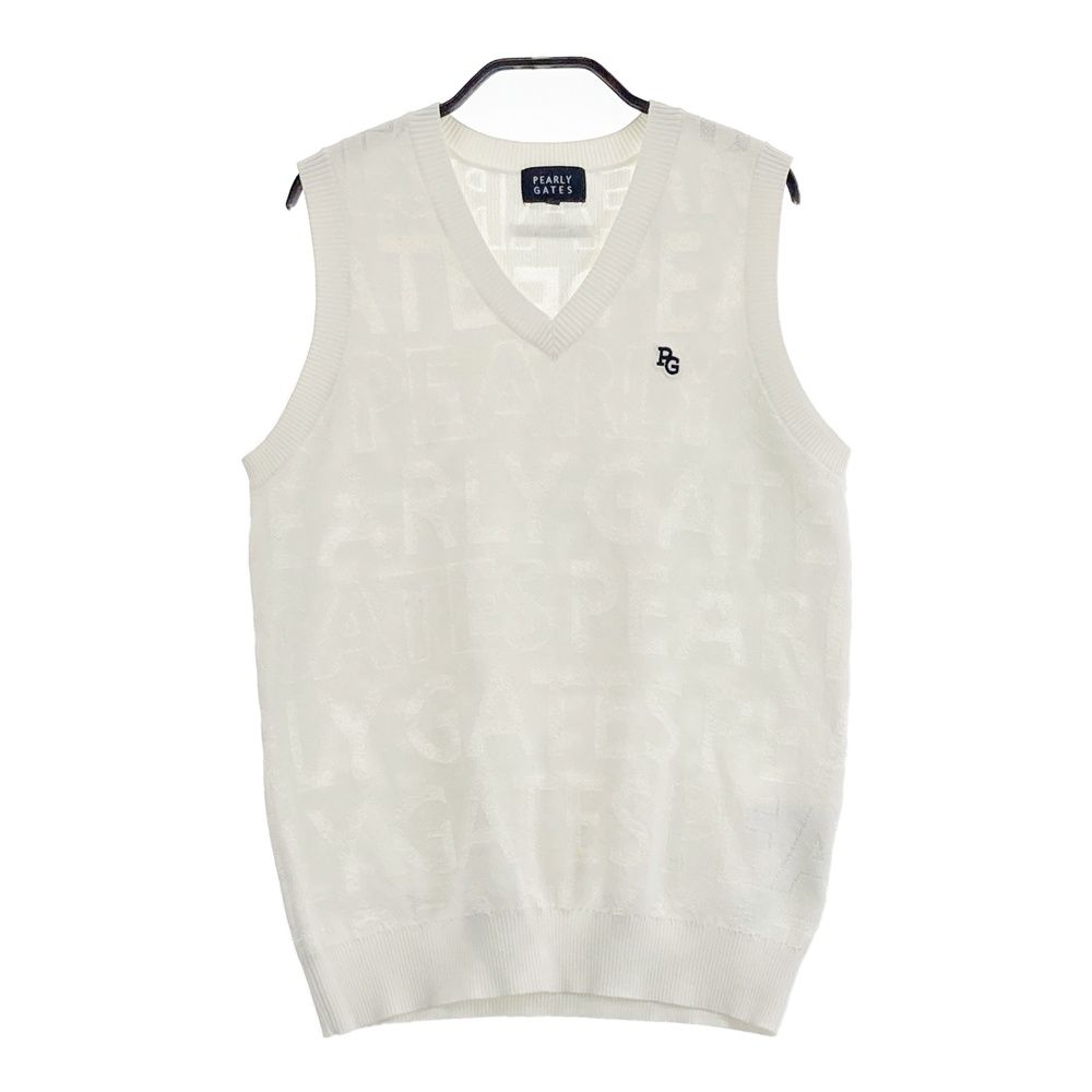 【美品】PEARLY GATES パーリーゲイツ ニットベスト ロゴ 白 1 PEARLY GATES (パーリーゲイツ) ゴルフウェア(トップス) メンズ