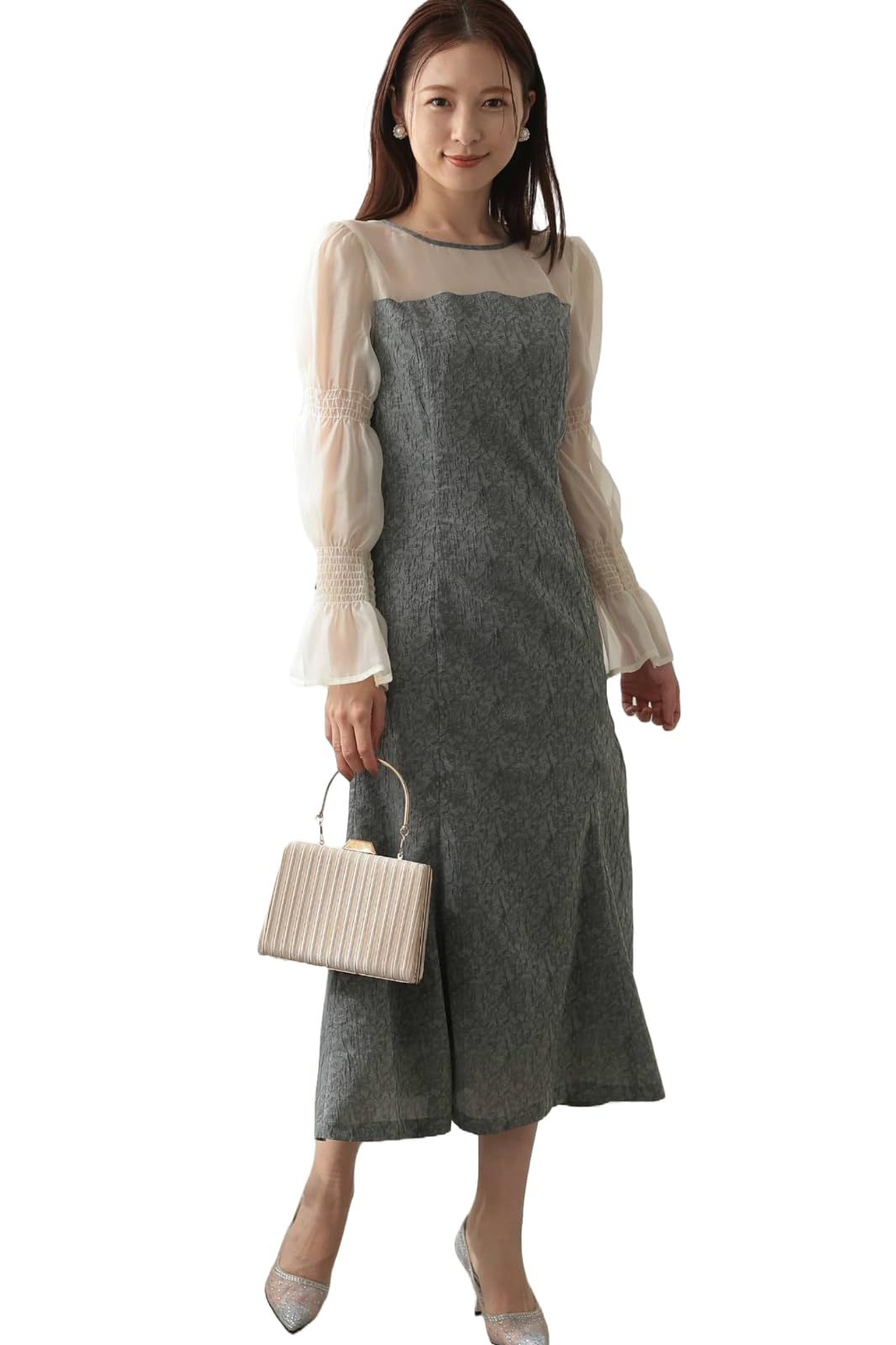 MORE AUNI パーティ ワンピース ドレス レディース キャンディ スリーブ ジャガード ドレス 結婚式およばれワンピース パーティードレス 1.5次会 ２次会 フォーマル 春 夏 服 秋 冬 大人 オトナ キレイメ カワイイ 324226 GRY