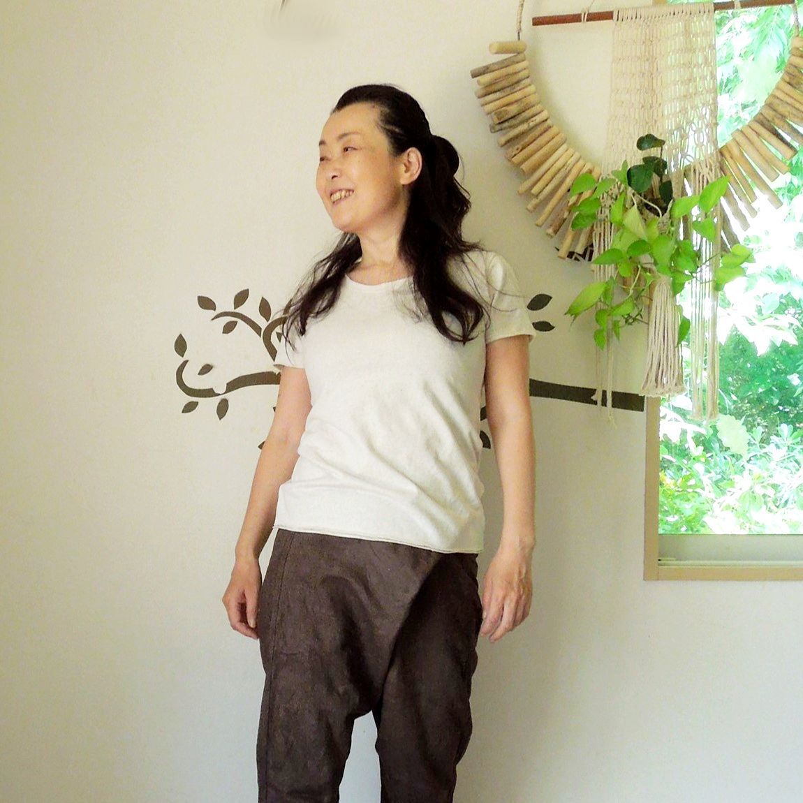 asana ヘンプコットン ヨガパンツ○草木染め麻墨グレー 