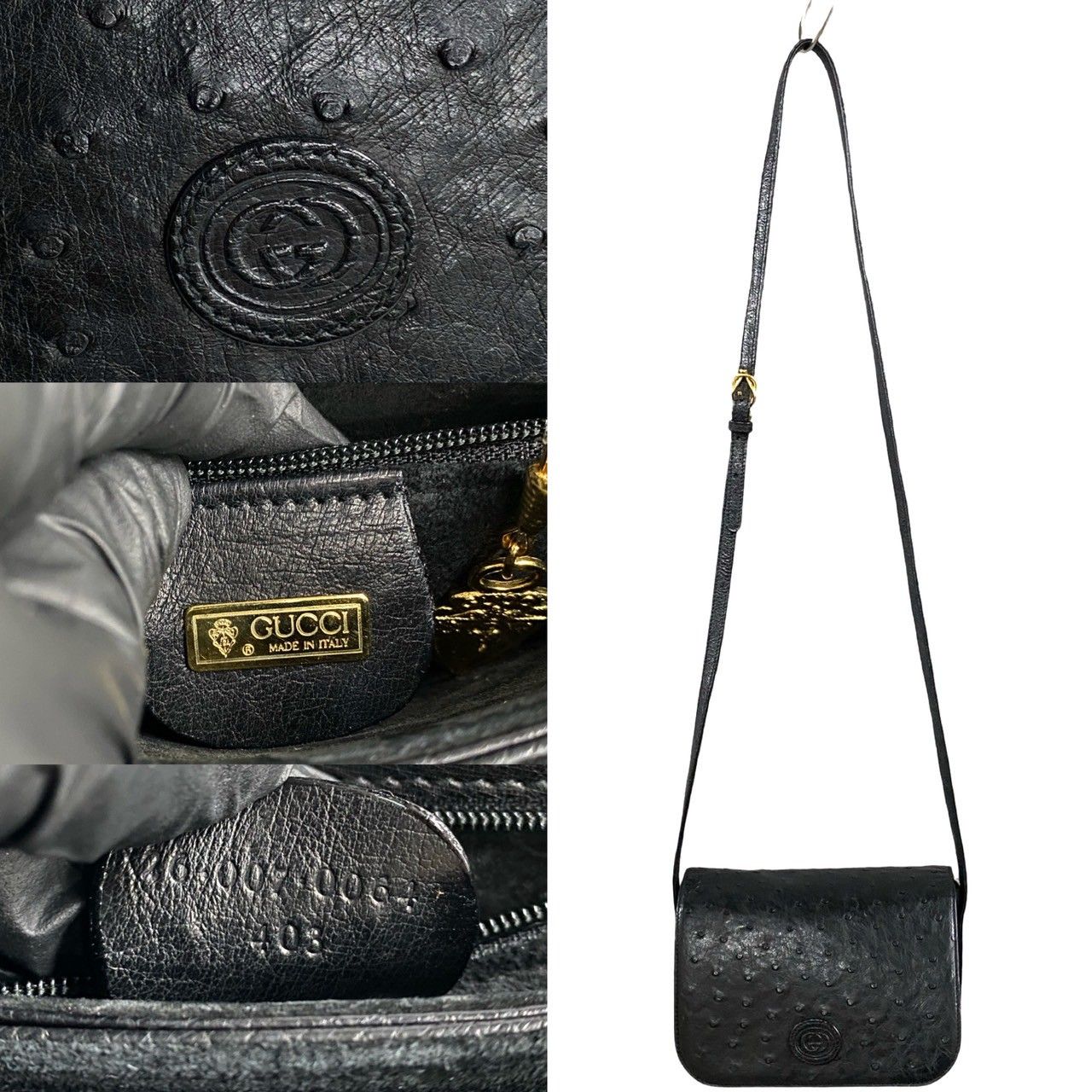 極 美品 希少品 GUCCI グッチ オールドグッチ オーストリッチ GG ロゴ 