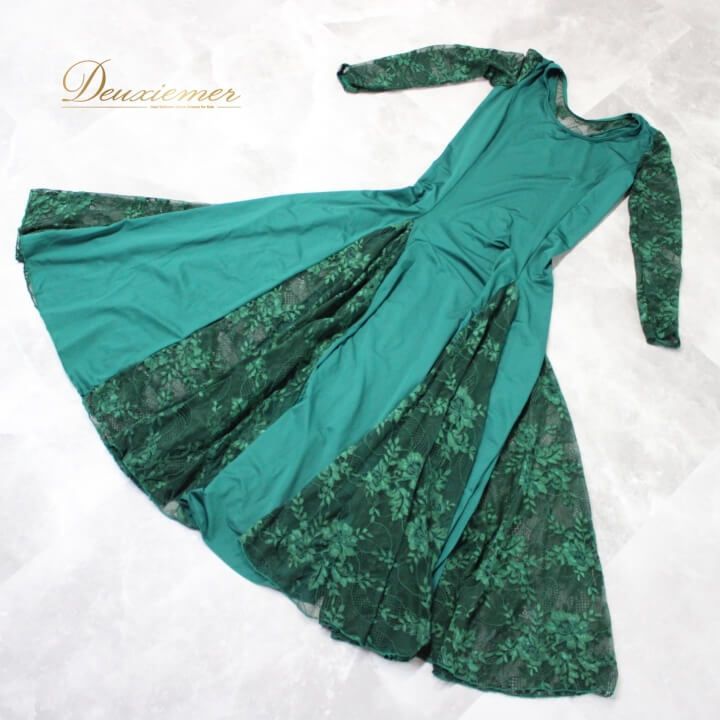 社交ダンス 衣装 スタンダード ドレス ワンピース レッスンウェア レディース オールシーズン YILINFEIER 緑 グリーン系 長袖 レース フェミニン ヨガ 舞台衣装 フォーマル コスプレ おしゃれ ダンスウェア 揺れる エレガント 女性用 WHITEMONARCHHOTEL_COM