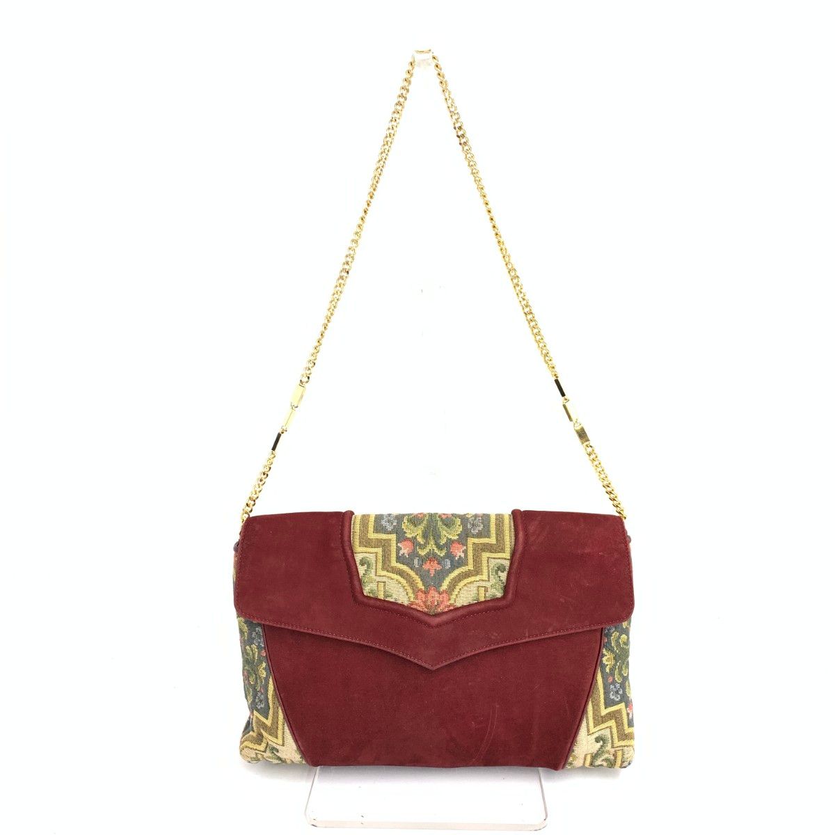 HAMANO ハマノ チェーンショルダーバッグ  花柄/スエード×ゴブラン織 ヴィンテージ品   ボルドー レディース / 240001166164 HAMANO ハマノ チェーンショルダーバッグ 花柄/スエード×ゴブラン織