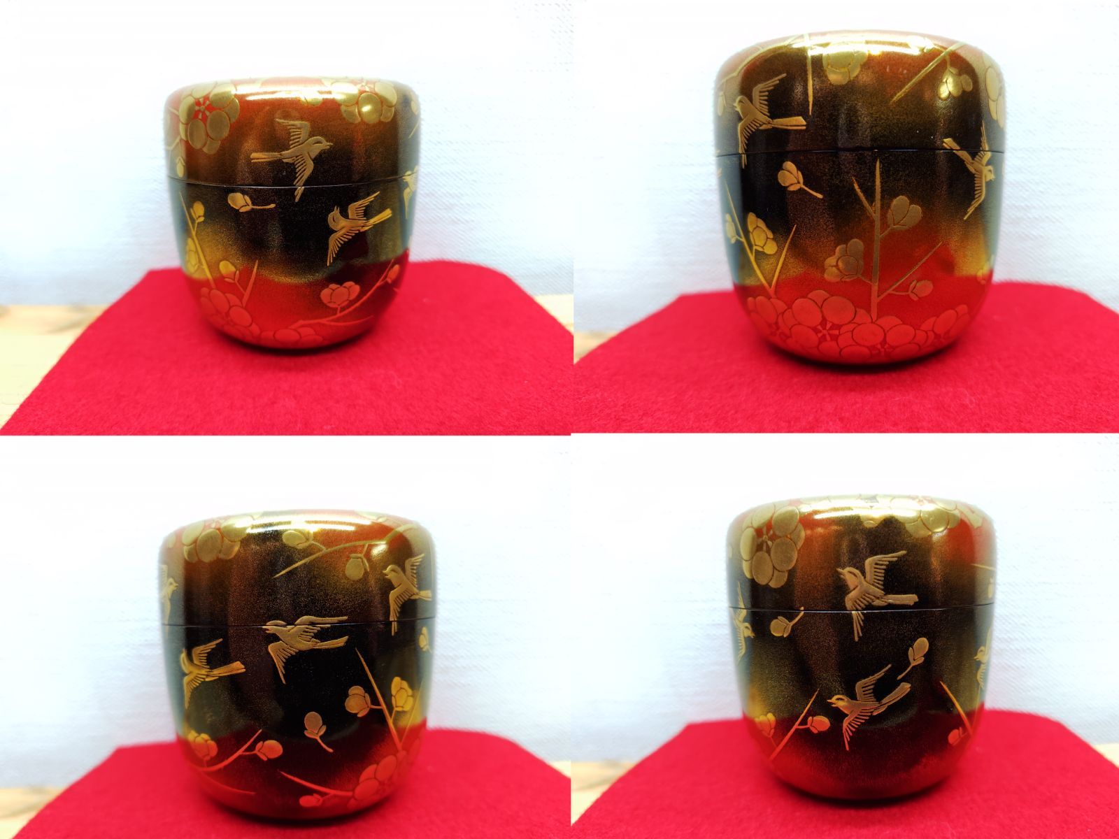 逢絢亭】茶道具 大棗 加賀塗 内梨地 鶯宿梅蒔絵 木製 山崎迎舟