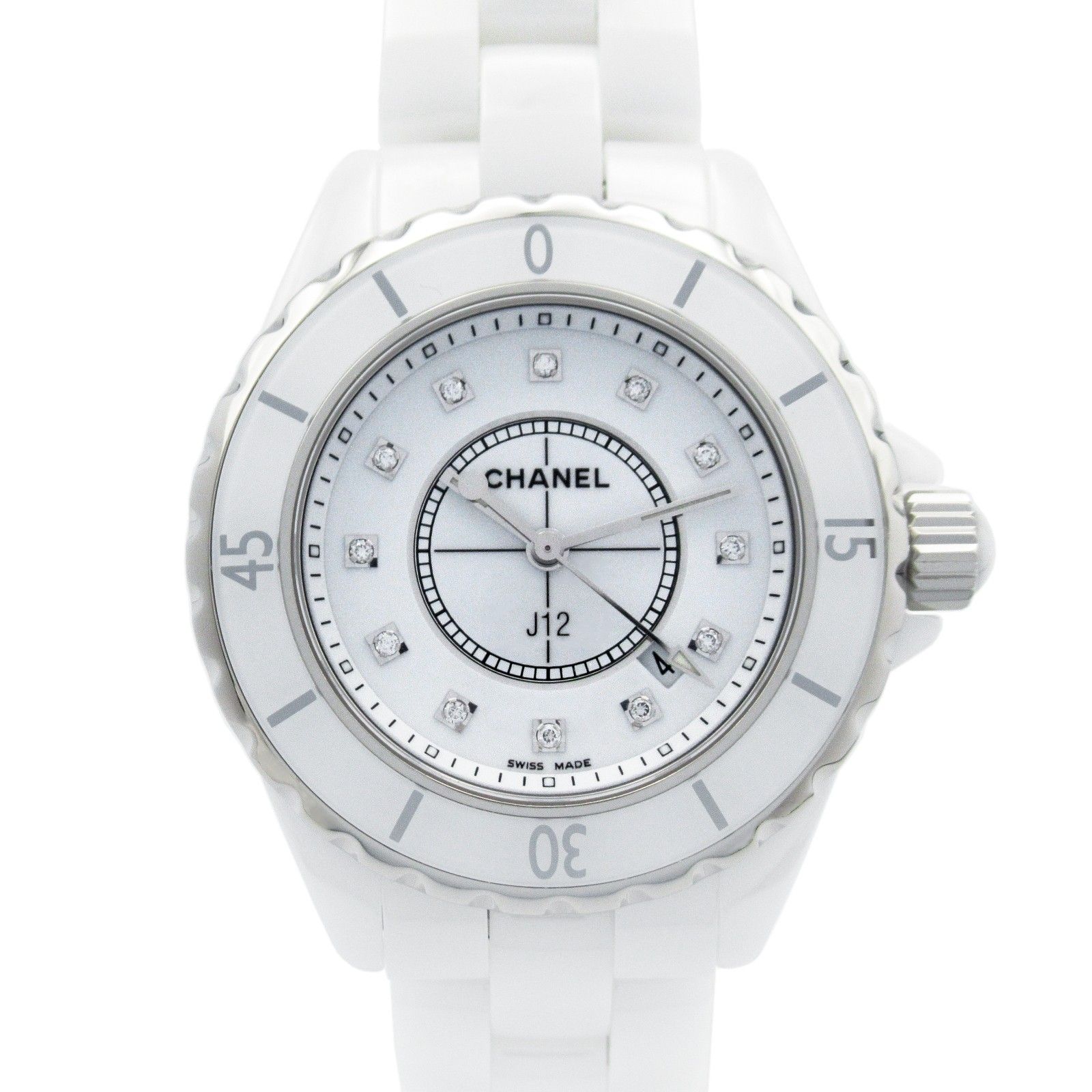 シャネル CHANEL 腕時計 J12 12Pダイヤ H1628 ホワイト セラミック J12 12Pダイヤ レディース Used A