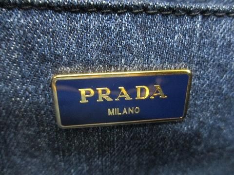 プラダ PRADA カナパ トートバッグ デニム 三角ロゴプレート B 1872 ギャランティカード付 レディース