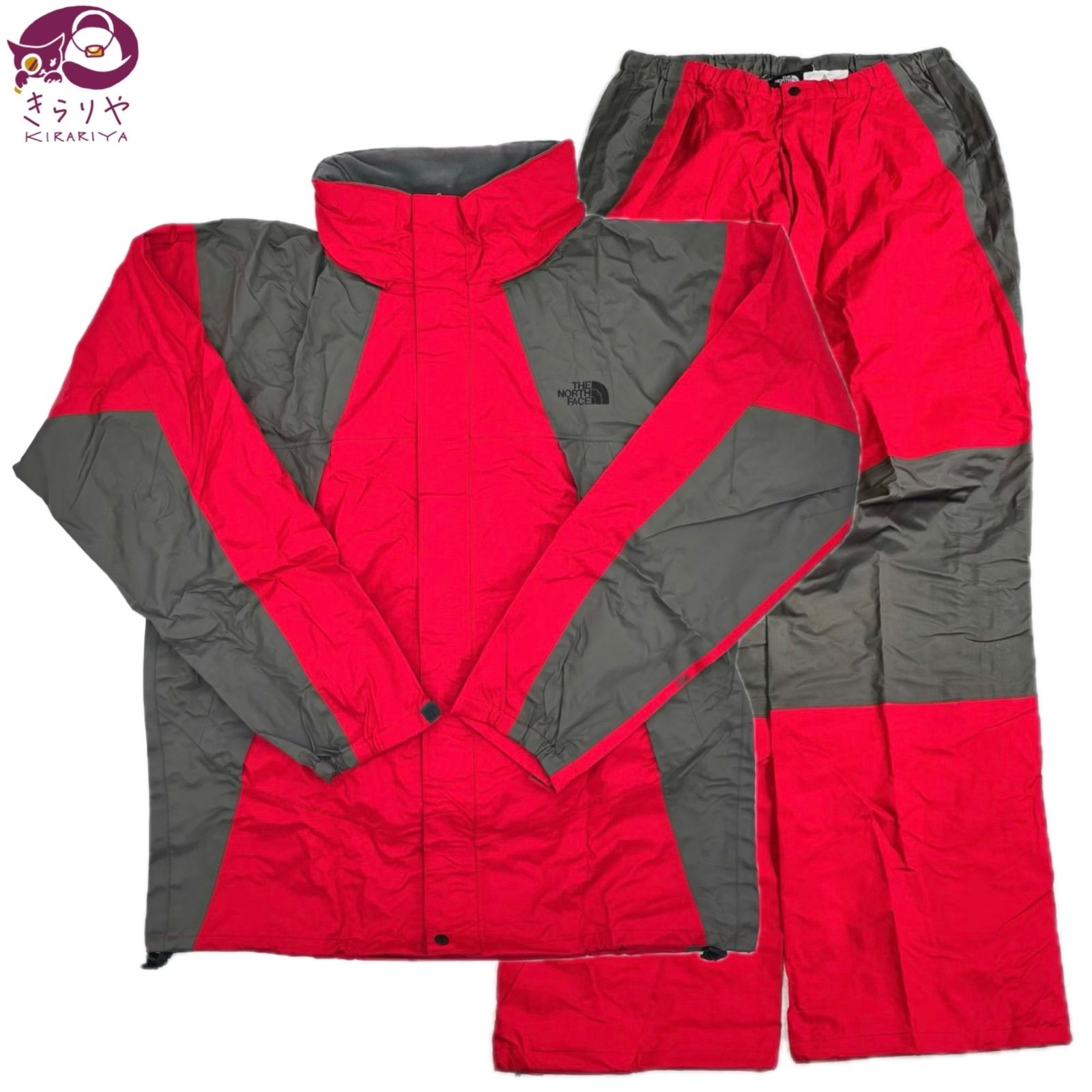 THE NORTH FACE ザ ノース フェイス NP-10206 レインテックス ナイロンジャケット パンツ LL 上下 セットアップ レッド|グレー系カラー GORE-TEX 保存袋
