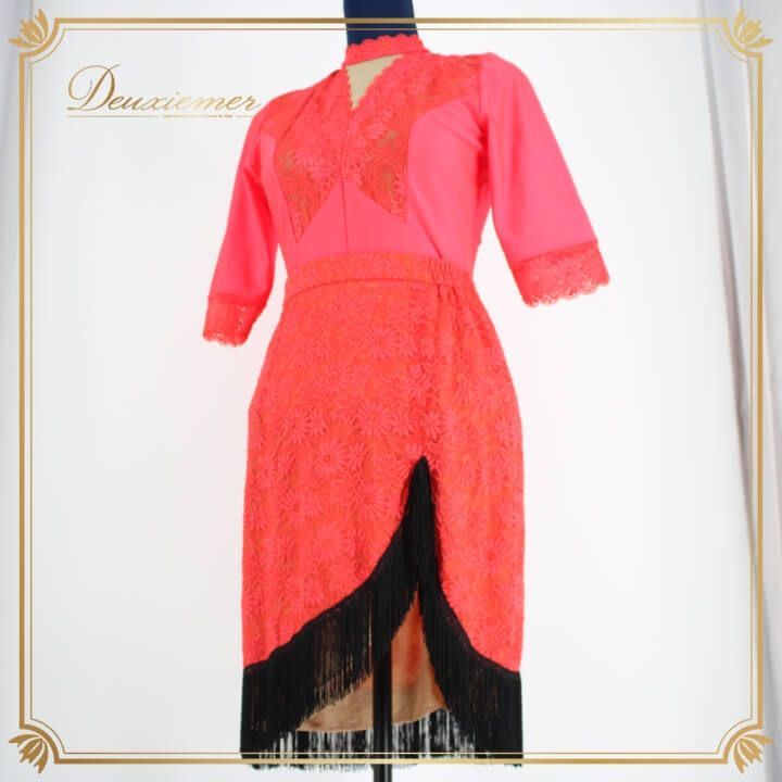 社交ダンス 衣装 スタンダード ラテン セットアップ ツーピース レッスンウェア パーティー レッド系 ブラック系 赤 黒 SEKINE セキネ フリンジ 花柄 レース フェミニン おしゃれ レディース ダンスウェア 体型カバー 伸縮性